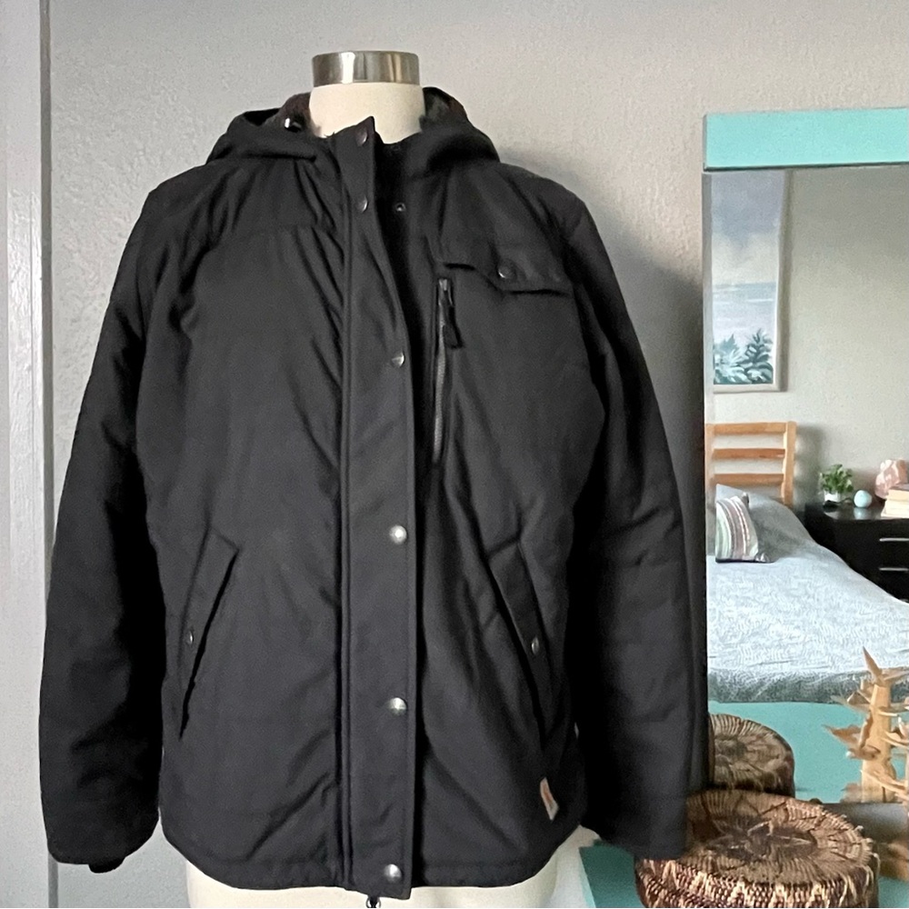 Carhartt Black Hooded Utility Rain Defender Full Zip Winter Snow Jacket Large - Picture 4 of 13
